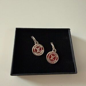 Red Enamel Zipper Pull Logo Earrings Sterling Silver Huggies